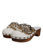 Dolce & Gabbana White Raffia Clogs Bejeweled Chain Sandals Shoes