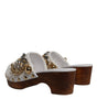 Dolce & Gabbana White Raffia Clogs Bejeweled Chain Sandals Shoes