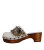 Dolce & Gabbana White Raffia Clogs Bejeweled Chain Sandals Shoes
