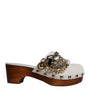 Dolce & Gabbana White Raffia Clogs Bejeweled Chain Sandals Shoes