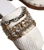 Dolce & Gabbana White Raffia Clogs Bejeweled Chain Sandals Shoes