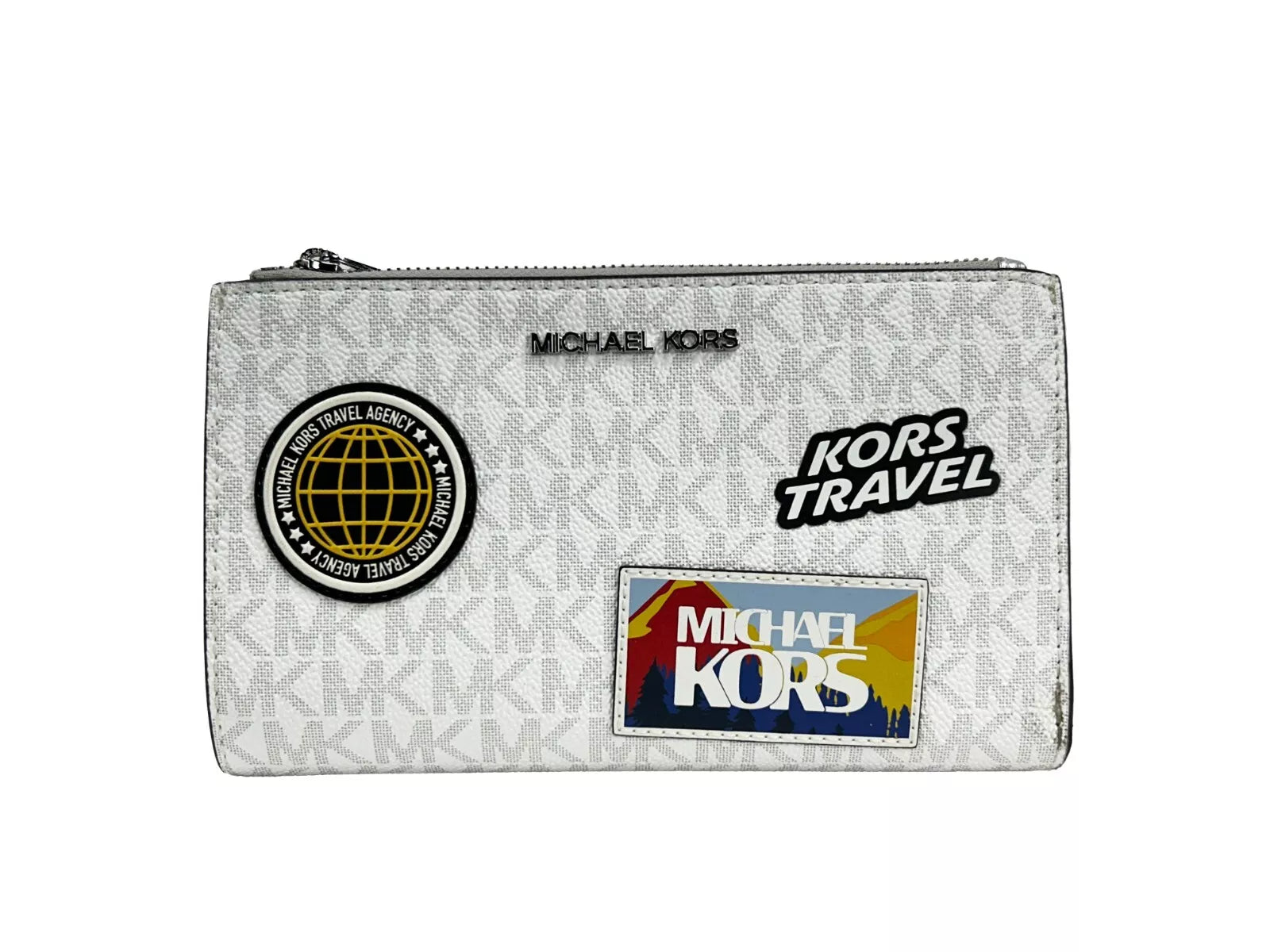 Portefeuille Michael Kors Jet Set Travel à double fermeture éclair et dragonne Blanc