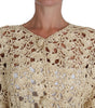 Dolce & Gabbana Beige Cardigan Crochet Knitted Raffia Sweater