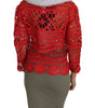 Dolce & Gabbana Elegant Red Crochet Knit Cardigan with Fur Collar
