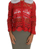 Dolce & Gabbana Elegant Red Crochet Knit Cardigan with Fur Collar