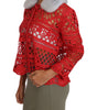 Dolce & Gabbana Elegant Red Crochet Knit Cardigan with Fur Collar