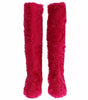 Dolce & Gabbana Pink Lamb Fur Leather Flat Boots Shoes