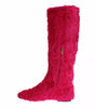 Dolce & Gabbana Pink Lamb Fur Leather Flat Boots Shoes