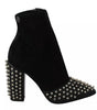 Philipp Plein Black Suede Studded Heels Ankle Boots Shoes