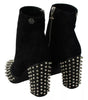 Philipp Plein Black Suede Studded Heels Ankle Boots Shoes