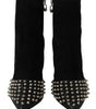 Philipp Plein Black Suede Studded Heels Ankle Boots Shoes