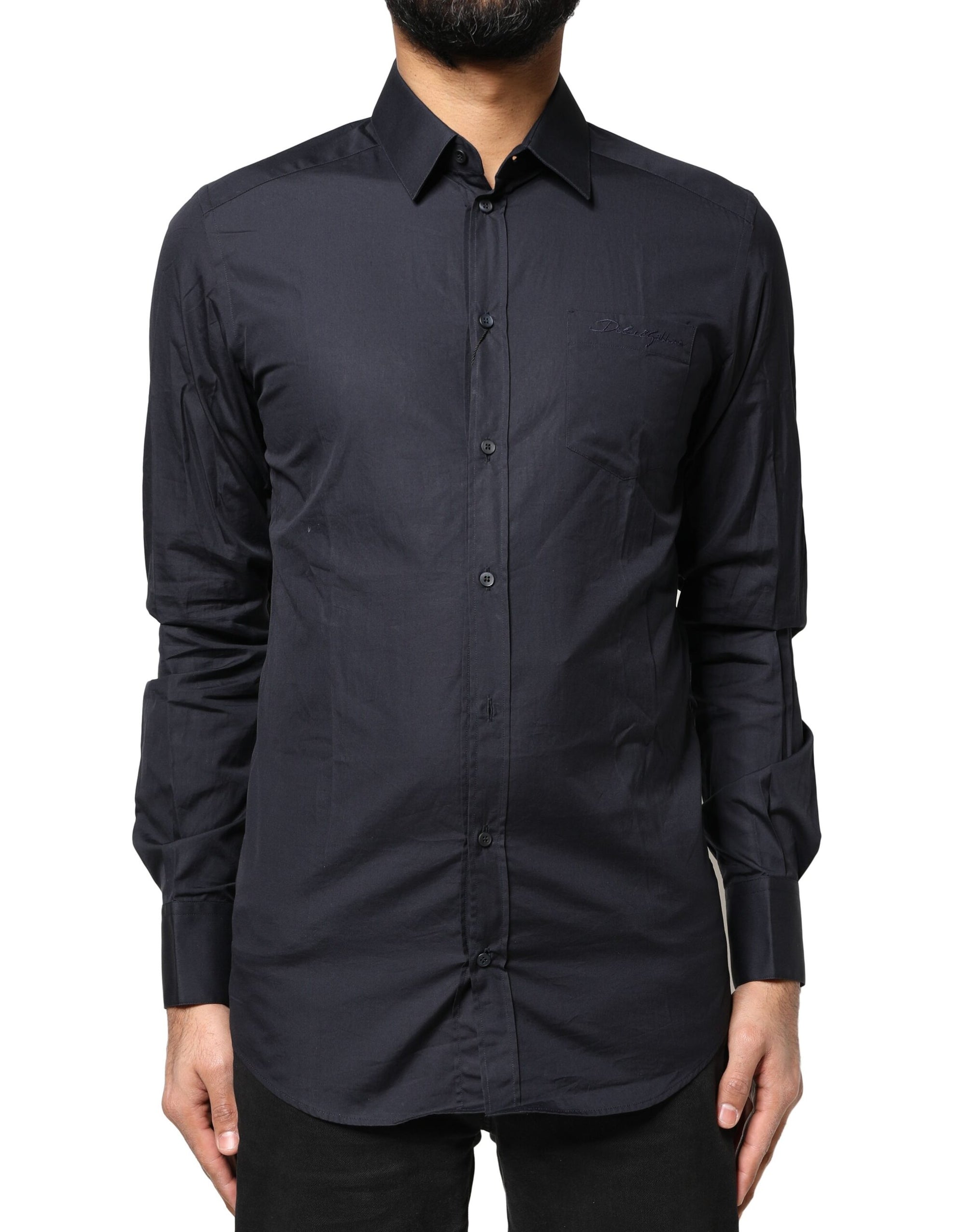 Chemise à manches longues en coton bleu foncé Dolce &amp; Gabbana