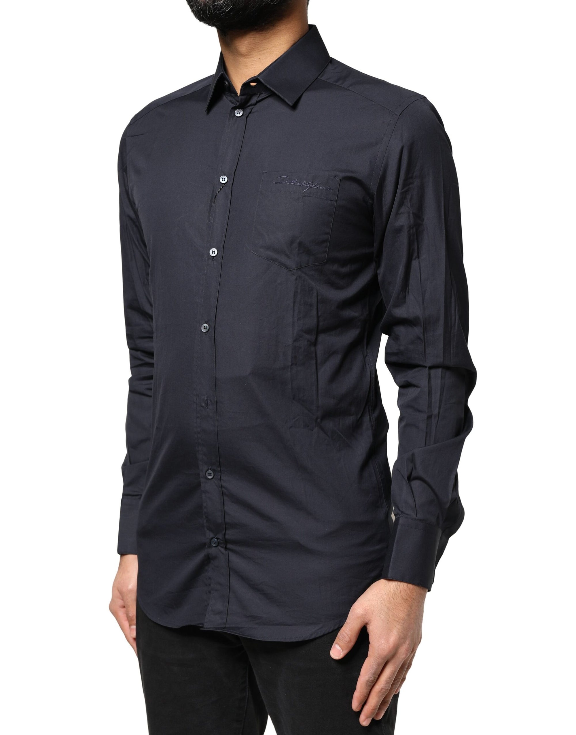 Chemise à manches longues en coton bleu foncé Dolce &amp; Gabbana