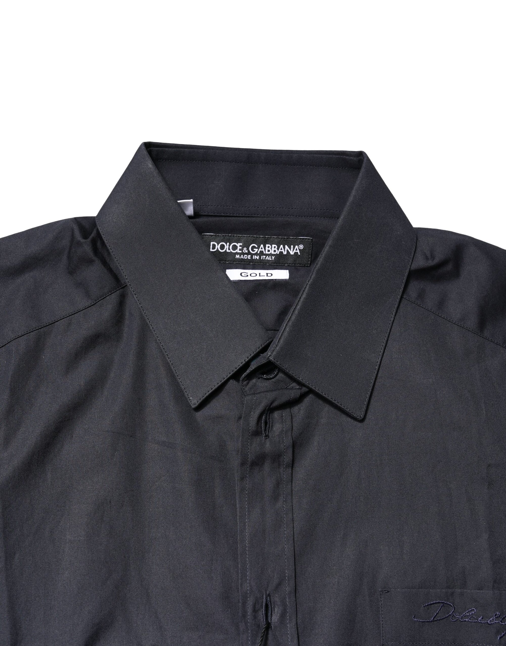 Chemise à manches longues en coton bleu foncé Dolce &amp; Gabbana