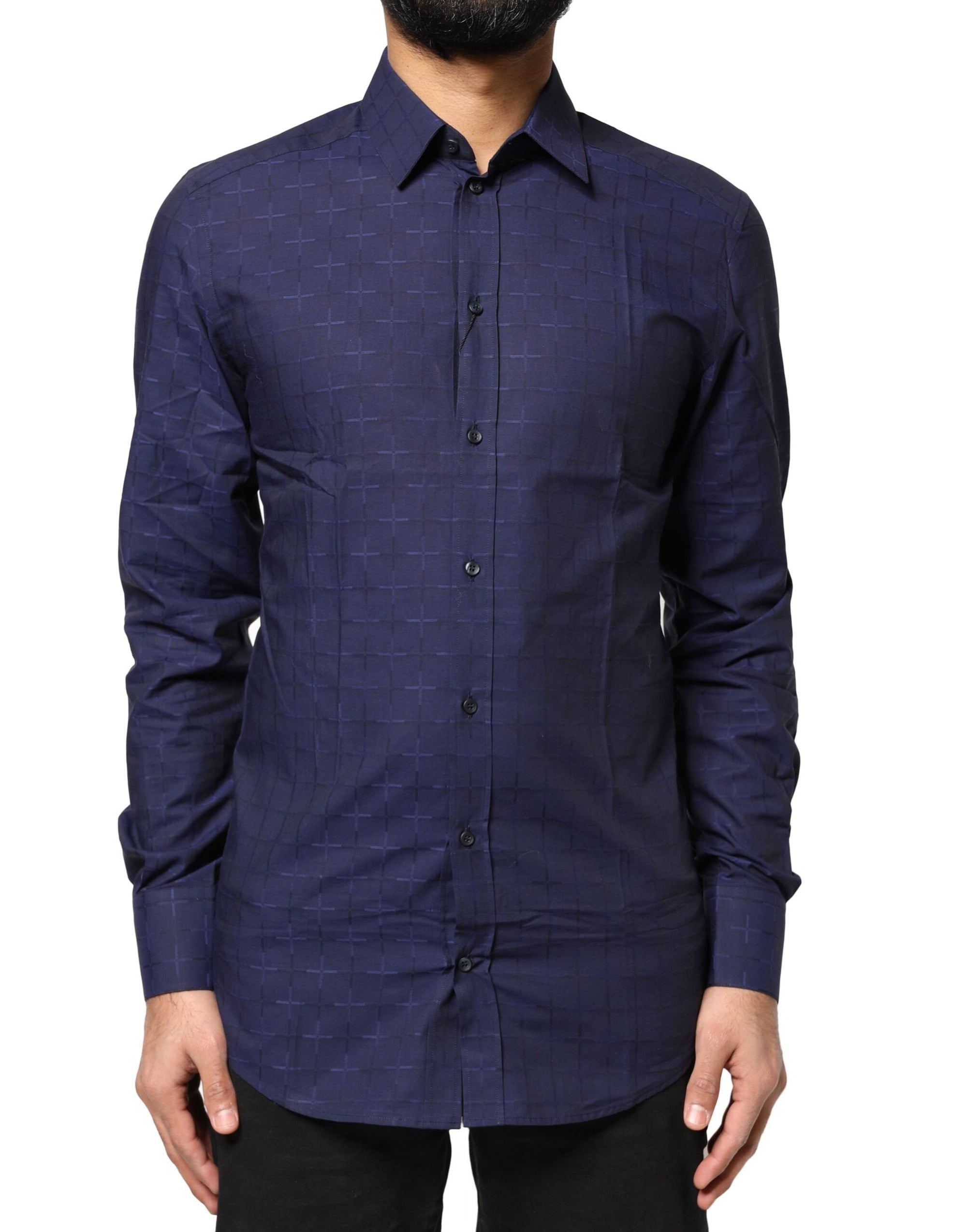 Chemise habillée à carreaux bleus Dolce & Gabbana en tartan doré