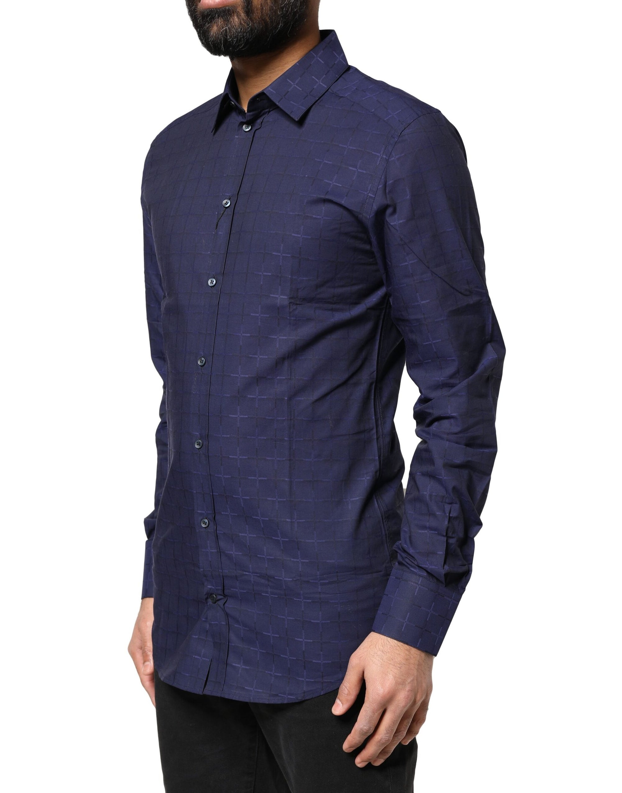Chemise habillée à carreaux bleus Dolce & Gabbana en tartan doré