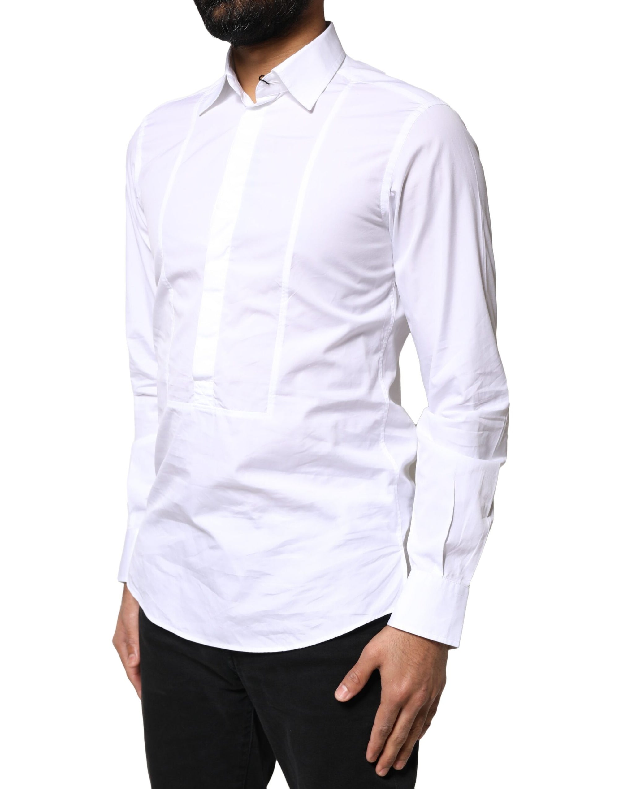 Chemise habillée à manches longues en coton blanc Dolce &amp; Gabbana