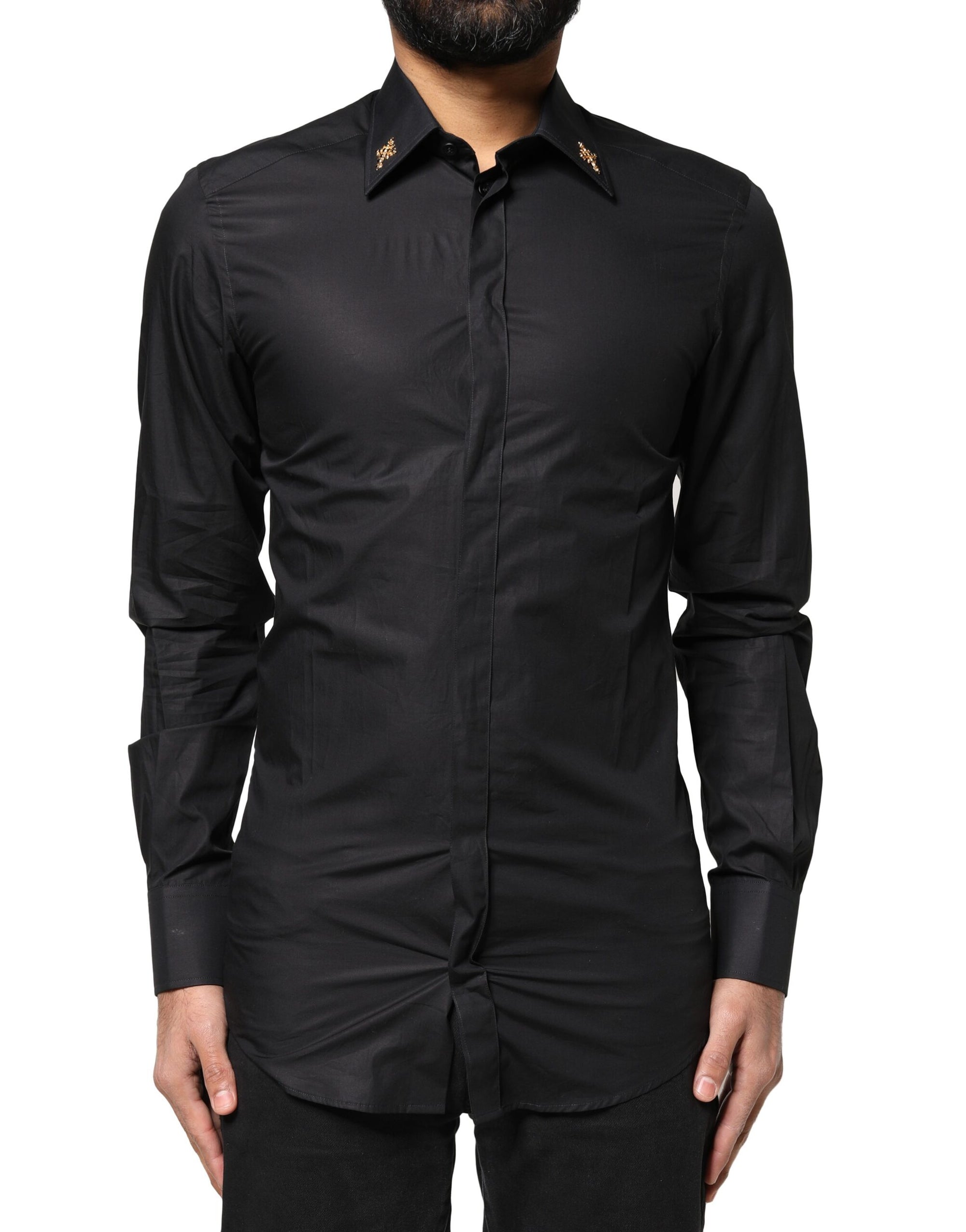 Chemise habillée noire ornée de croix dorées Dolce &amp; Gabbana pour homme