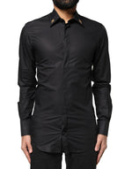 Chemise habillée noire ornée de croix dorées Dolce &amp; Gabbana pour homme