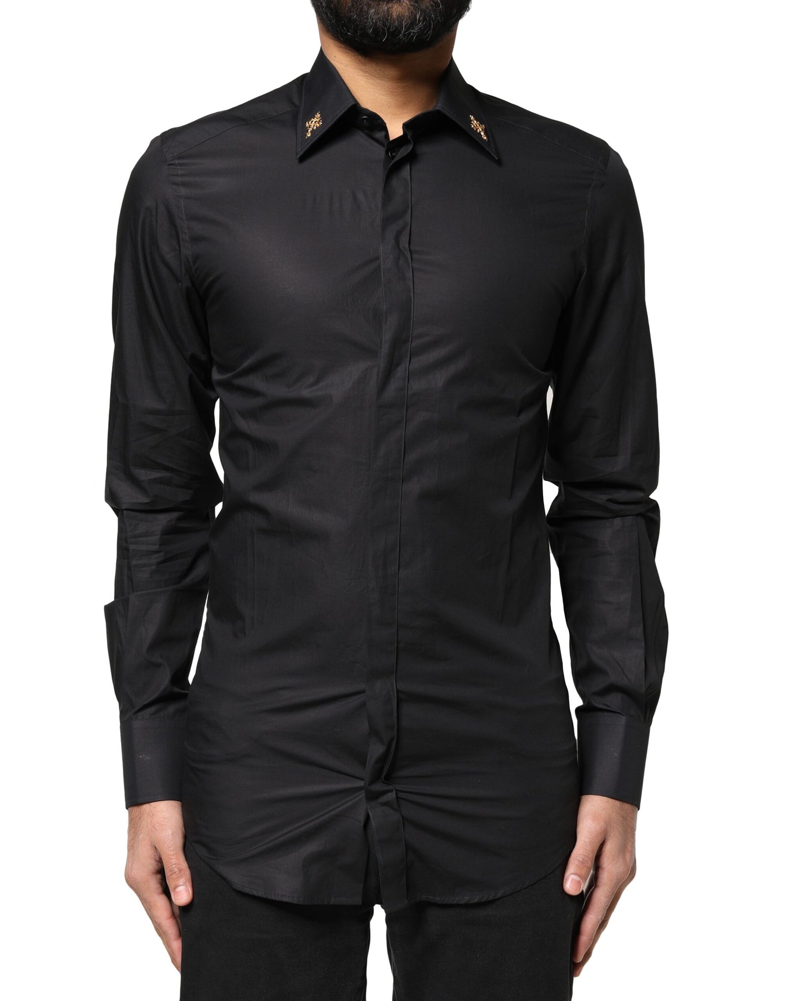 Chemise habillée noire ornée de croix dorées Dolce &amp; Gabbana pour homme