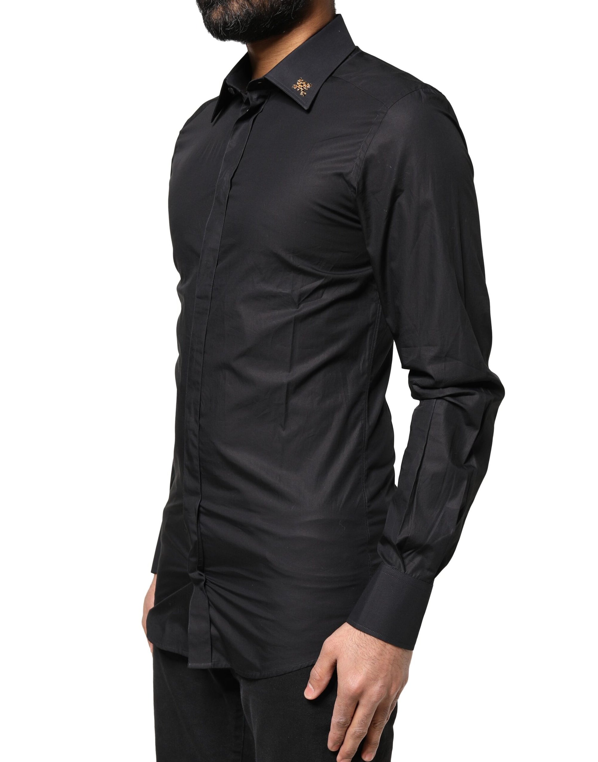 Chemise habillée noire ornée de croix dorées Dolce &amp; Gabbana pour homme