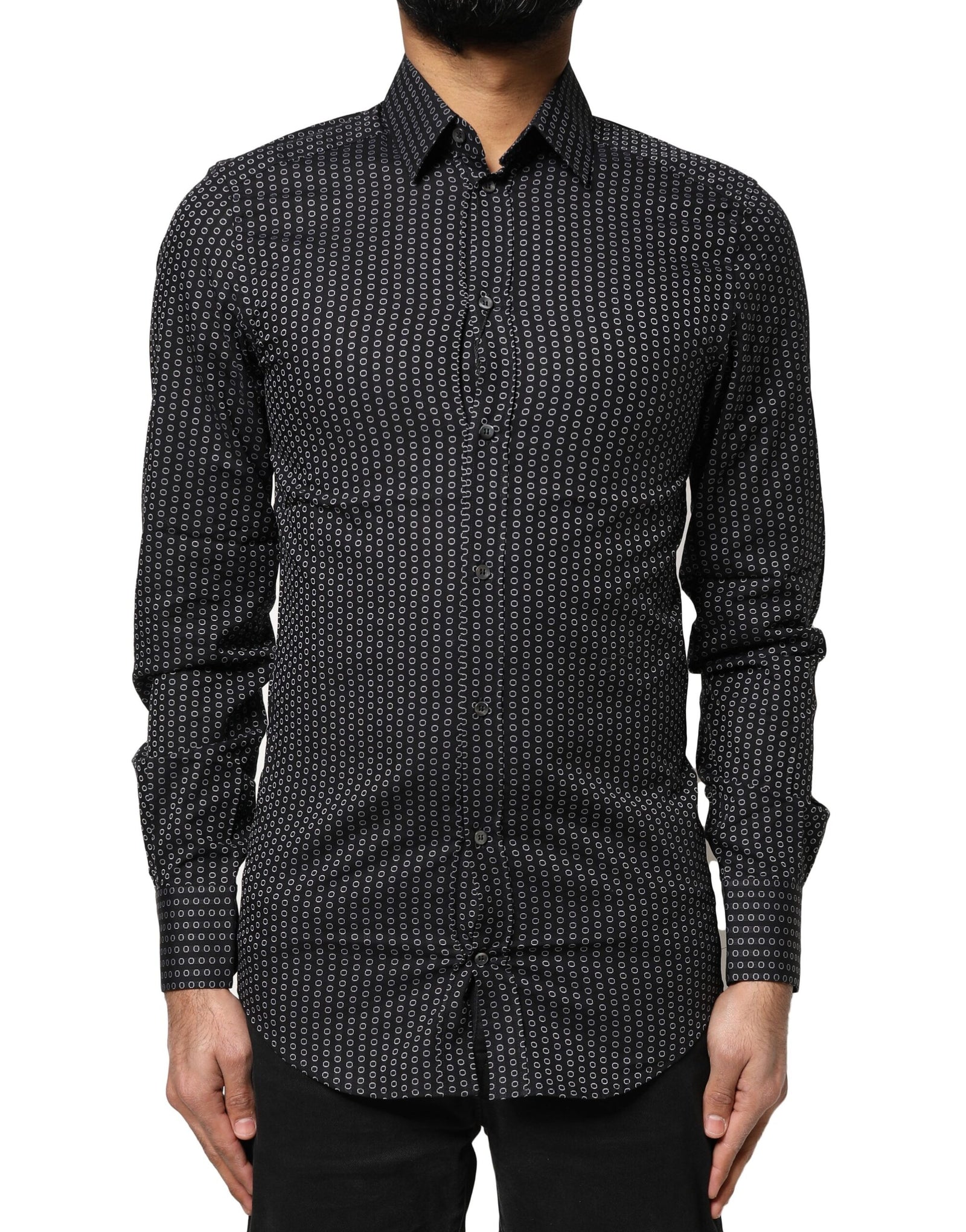 Chemise homme en coton à motifs Dolce &amp; Gabbana noir et doré