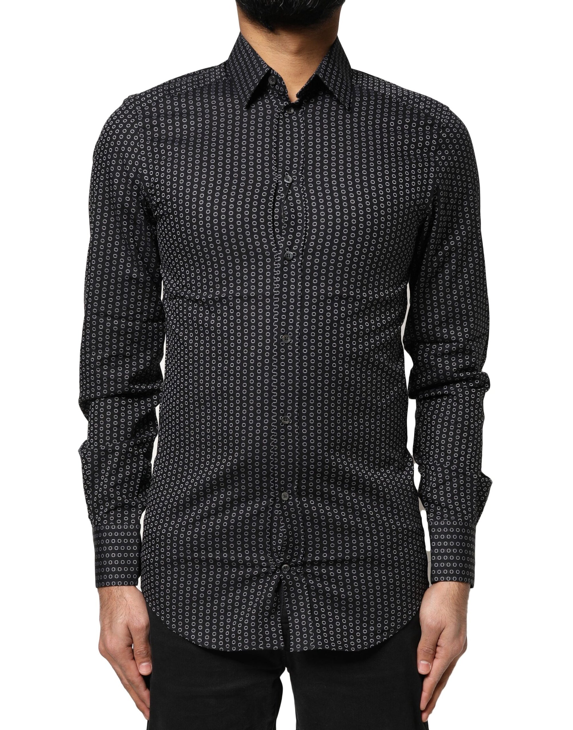 Chemise homme en coton à motifs Dolce &amp; Gabbana noir et doré