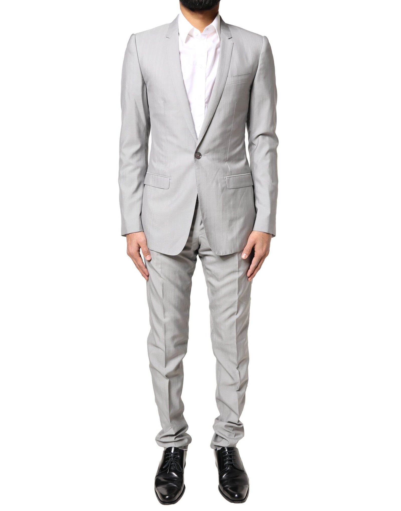 Costume deux pièces en laine gris clair Dolce &amp; Gabbana, coupe formelle, couleur or