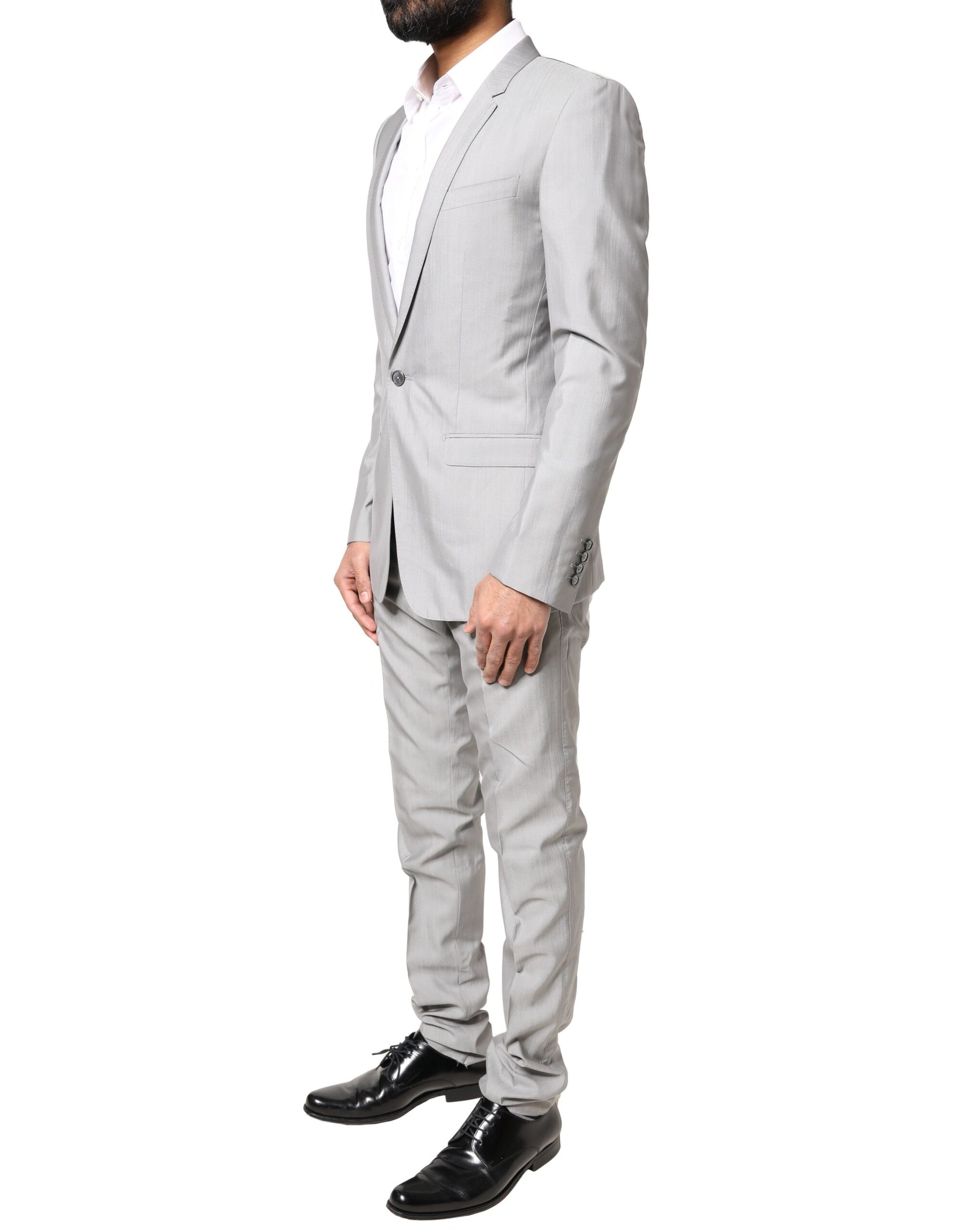 Costume deux pièces en laine gris clair Dolce &amp; Gabbana, coupe formelle, couleur or
