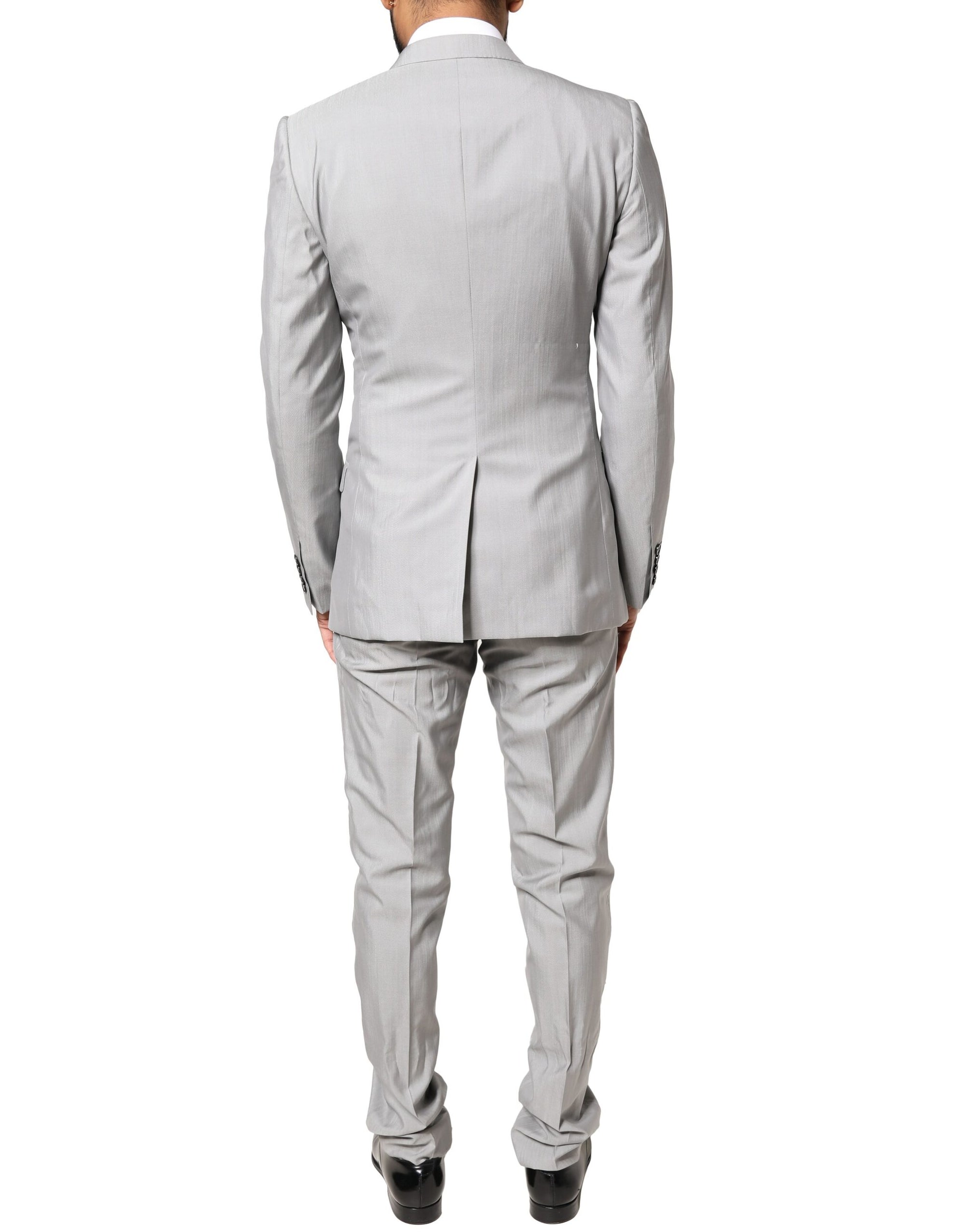 Costume deux pièces en laine gris clair Dolce &amp; Gabbana, coupe formelle, couleur or