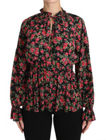Chemise élégante en soie noire à fleurs Dolce &amp; Gabbana