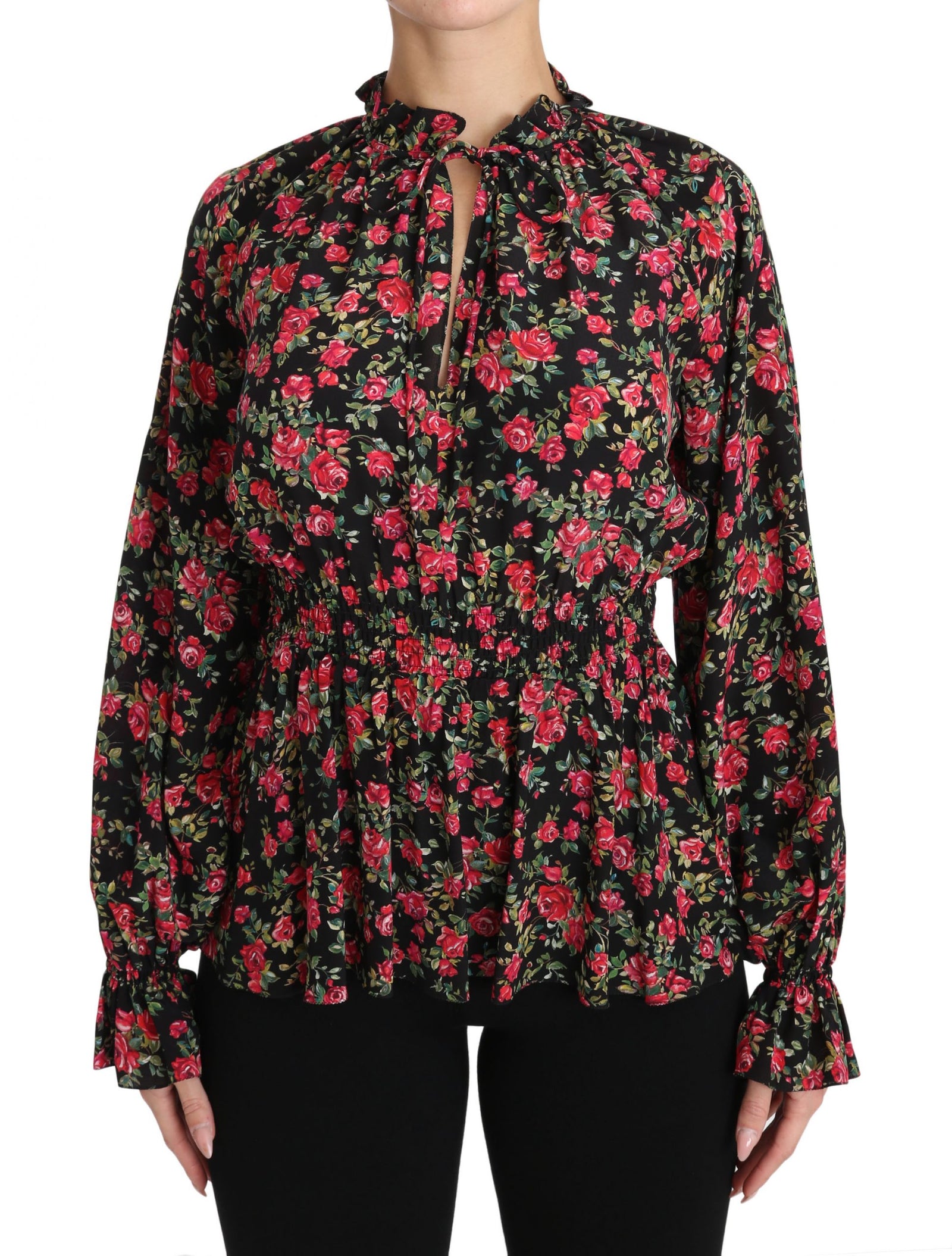 Chemise élégante en soie noire à fleurs Dolce &amp; Gabbana