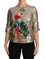Chemisier ras du cou Dolce &amp; Gabbana à motif perroquet doré et cristaux