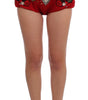 Dolce & Gabbana Red Silk Crystal-Embellished Mini Shorts