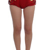 Dolce & Gabbana Red Silk Crystal-Embellished High Waist Shorts
