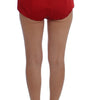 Dolce & Gabbana Red Silk Crystal-Embellished High Waist Shorts