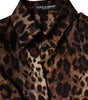 Dolce & Gabbana Brown Leopard Silk Button Down Coat Jacket