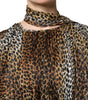 Dolce & Gabbana Brown Leopard Print Scarf Collared Chiffon Dress