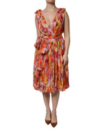 Dolce & Gabbana Multicolor Floral Silk V-neck Chiffon Dress