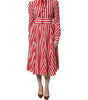 Dolce & Gabbana White Red Stripes Long Sleeves Midi Dress