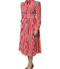 Dolce & Gabbana White Red Stripes Long Sleeves Midi Dress