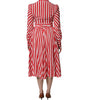 Dolce & Gabbana White Red Stripes Long Sleeves Midi Dress
