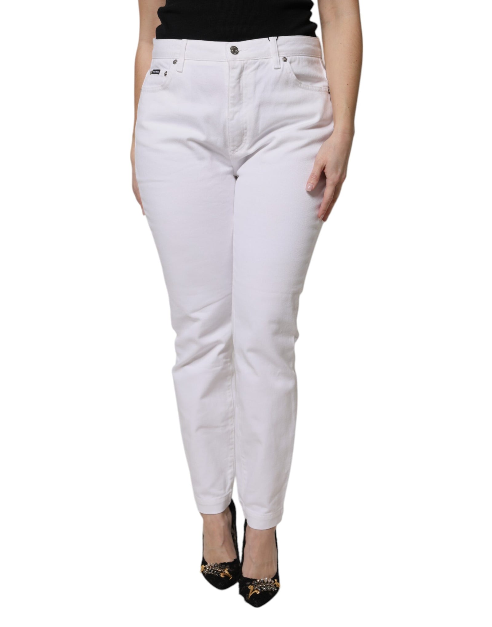 Dolce &amp; Gabbana White Cotton Mid Waist Skinny Denim Jeans