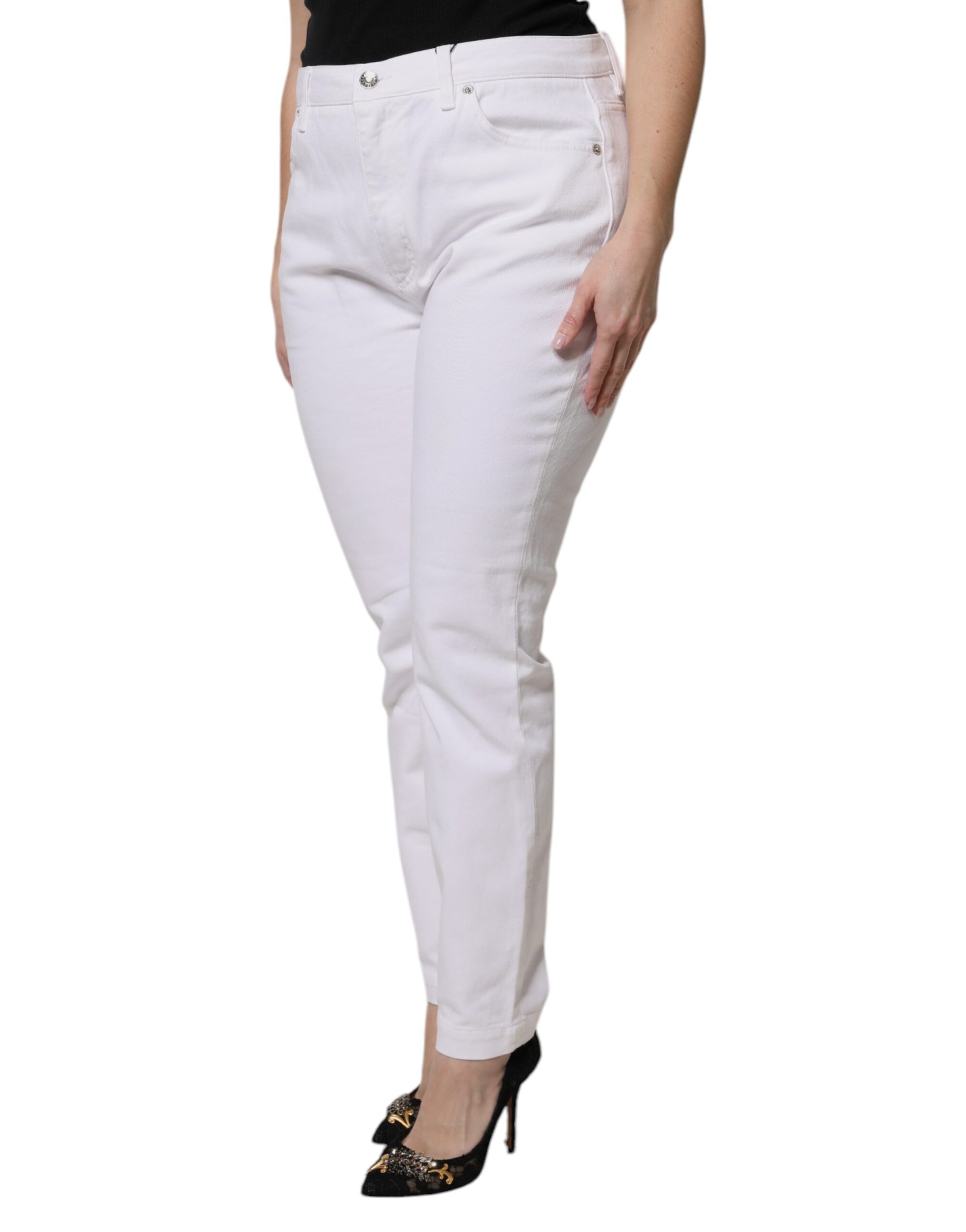 Dolce &amp; Gabbana White Cotton Mid Waist Skinny Denim Jeans