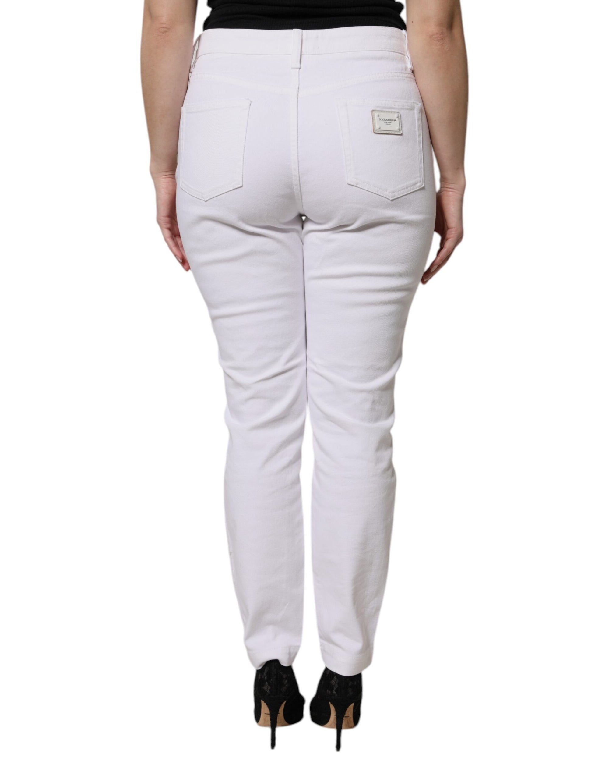 Dolce &amp; Gabbana White Cotton Mid Waist Skinny Denim Jeans