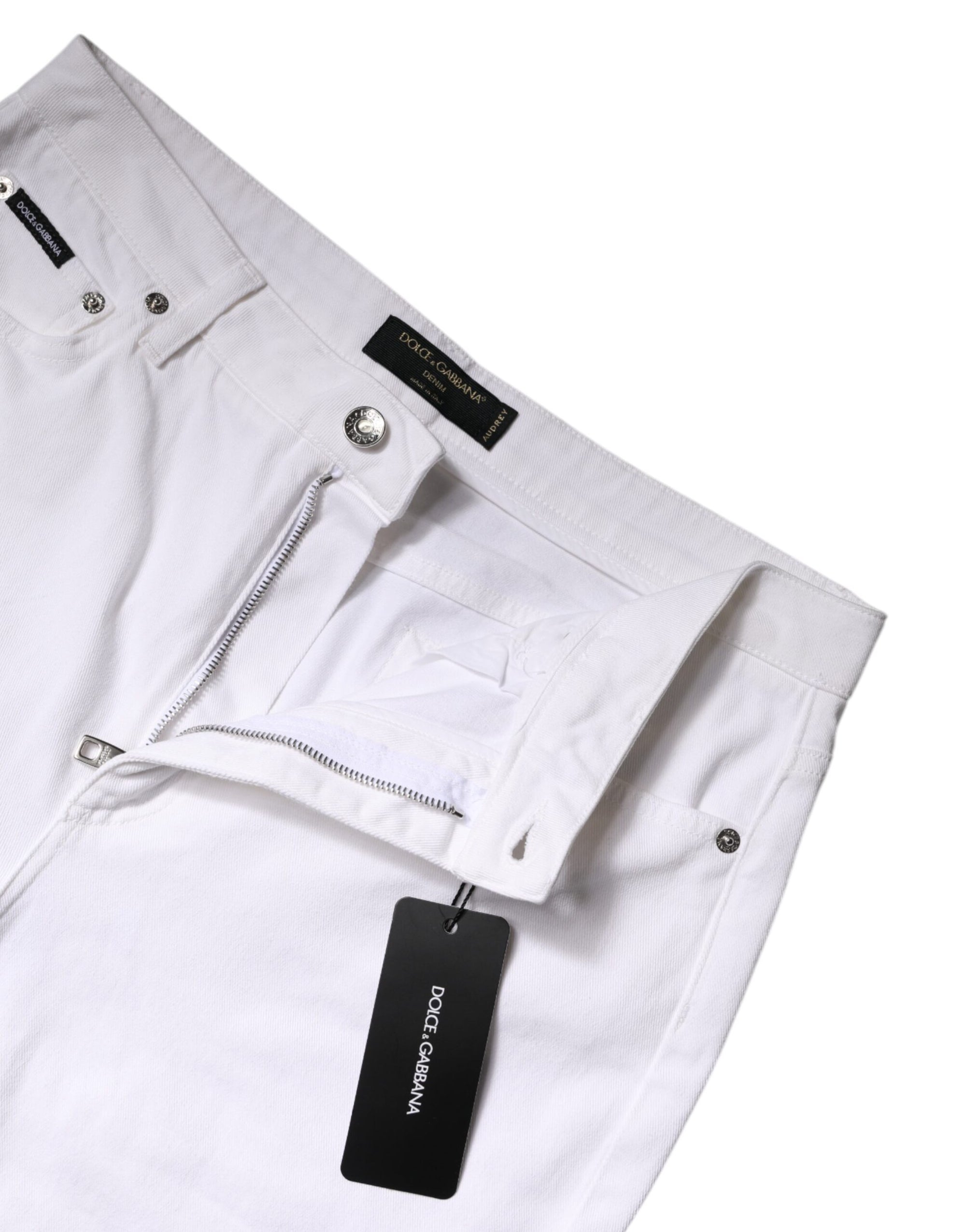 Dolce &amp; Gabbana White Cotton Mid Waist Skinny Denim Jeans