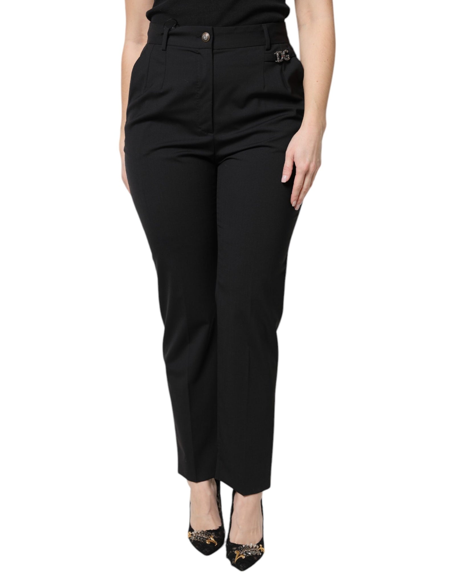 Dolce &amp; Gabbana Black Polyester High Waist Dress Pants