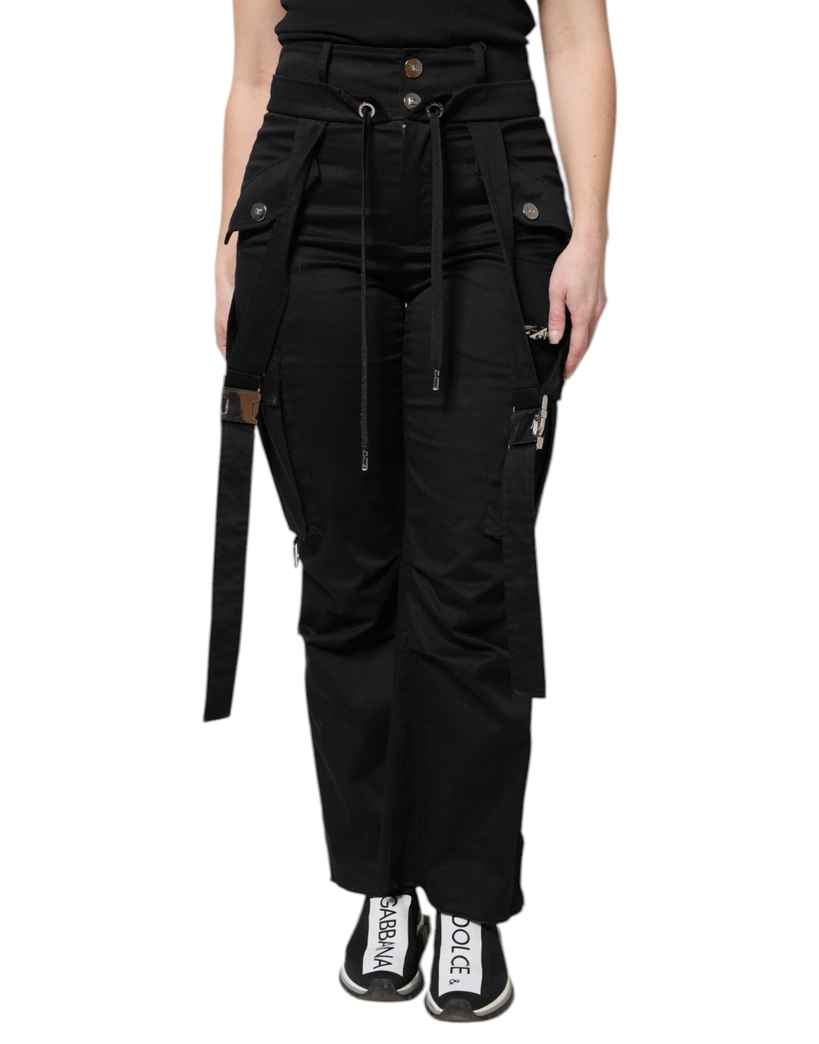 Dolce &amp; Gabbana Black Cotton High Waist Cargo Pants