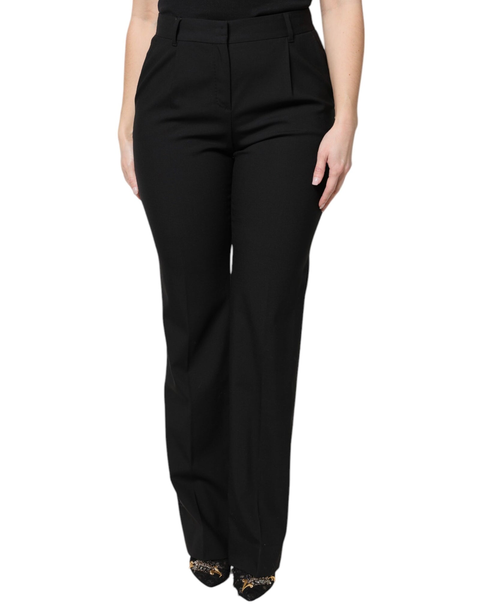 Dolce &amp; Gabbana Black Wool High Waist Boot Cut Dress Pants
