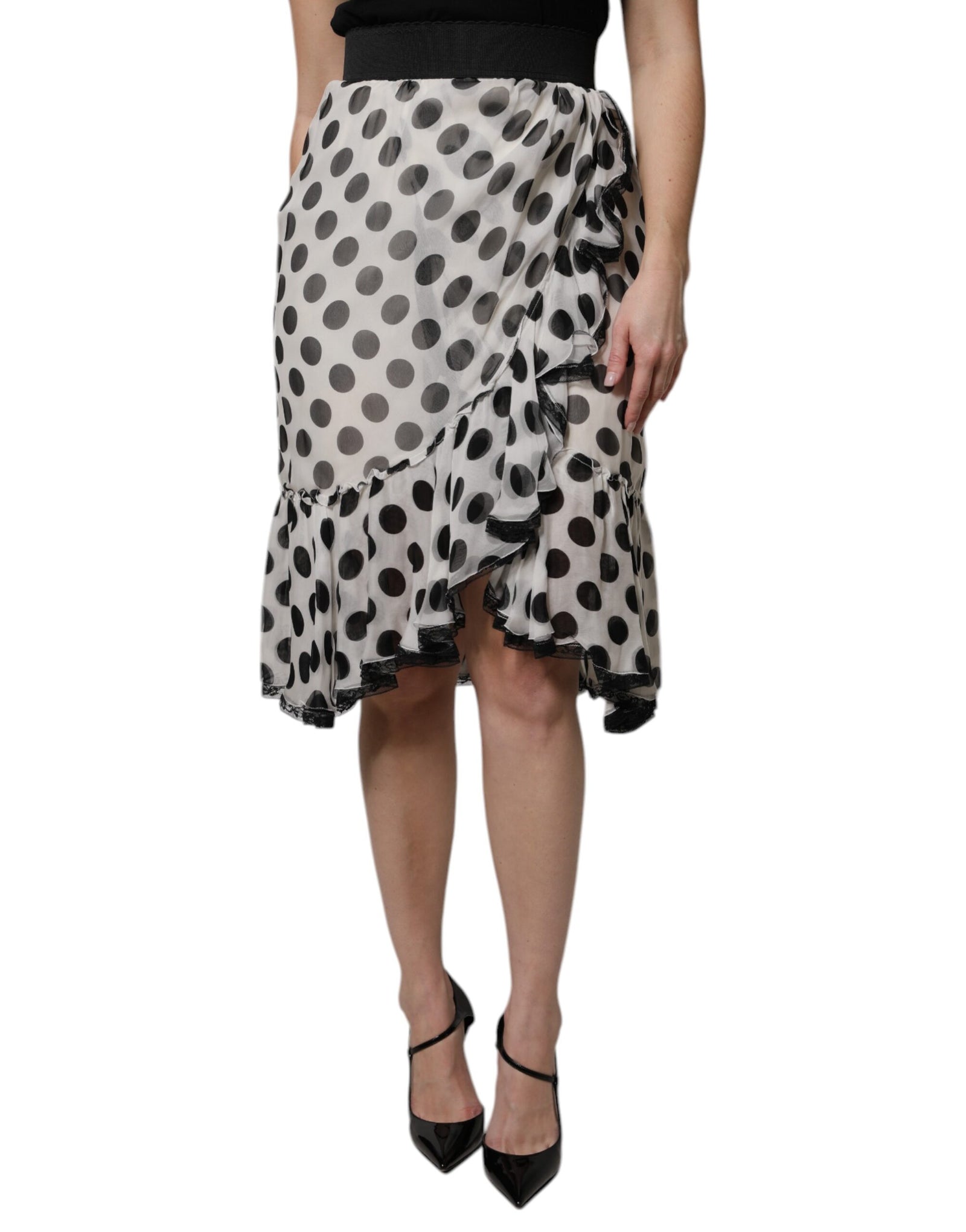 Jupe mi-longue à pois blancs et noirs Dolce &amp; Gabbana